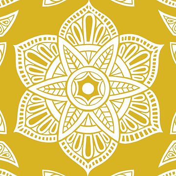 Artwork thumbnail, Floral Lotus Mandala - White and Yellow by tinytenacious