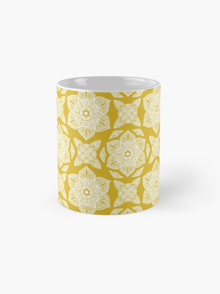Thumbnail 4 of 6, Coffee Mug, Floral Lotus Mandala - White and Yellow designed and sold by tinytenacious.