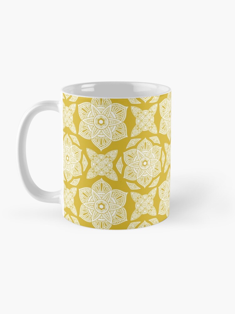 Thumbnail 3 of 6, Coffee Mug, Floral Lotus Mandala - White and Yellow designed and sold by tinytenacious.