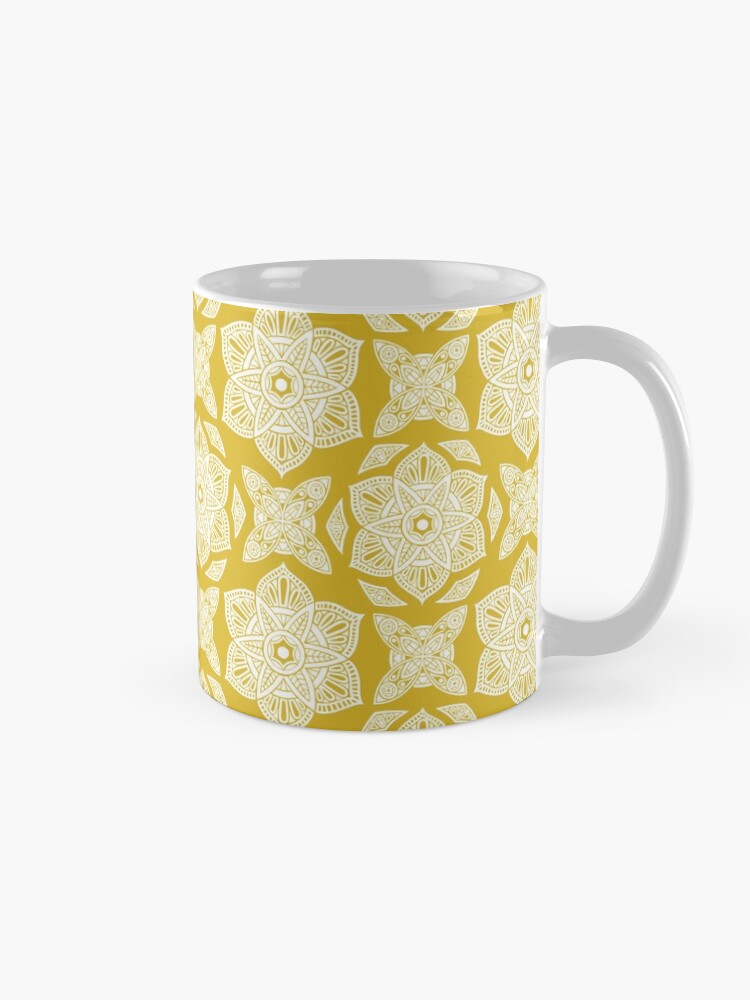 Thumbnail 5 of 6, Coffee Mug, Floral Lotus Mandala - White and Yellow designed and sold by tinytenacious.