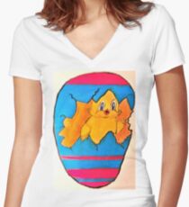 PEEK A BOO EASTER CHICK Women's Fitted V-Neck T-Shirt