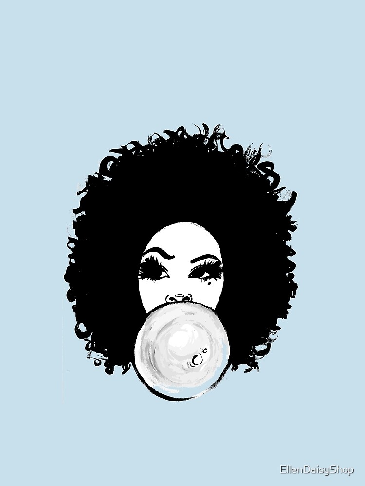 Curly Afro Pretty Girl Bubble Gum Poppin Natural Hair Art by EllenDaisyShop