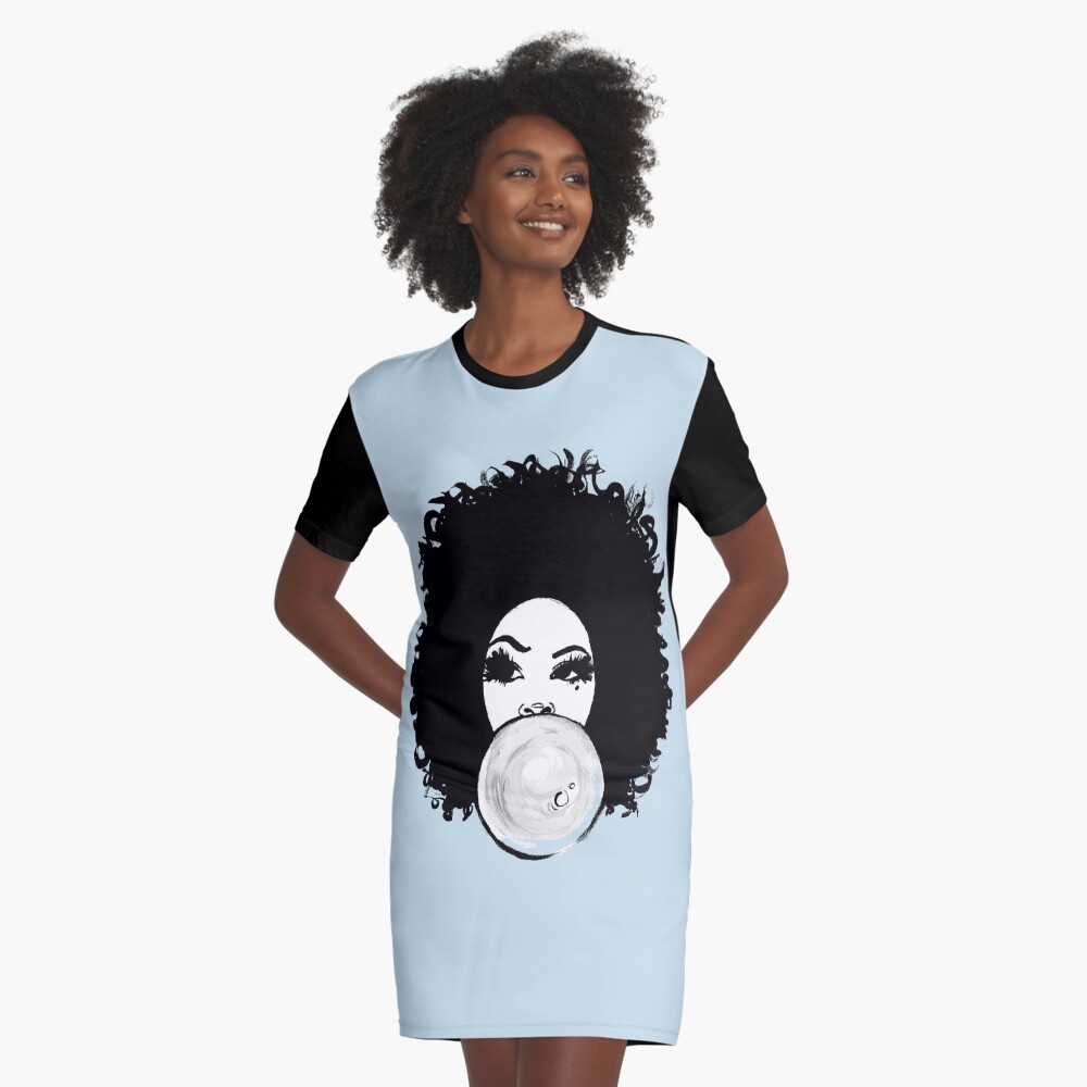 Curly Afro Pretty Girl Bubble Gum Poppin Natural Hair Art Graphic