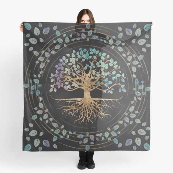 Tree of life - Yggdrasil - Gold and Painted Texture Scarf