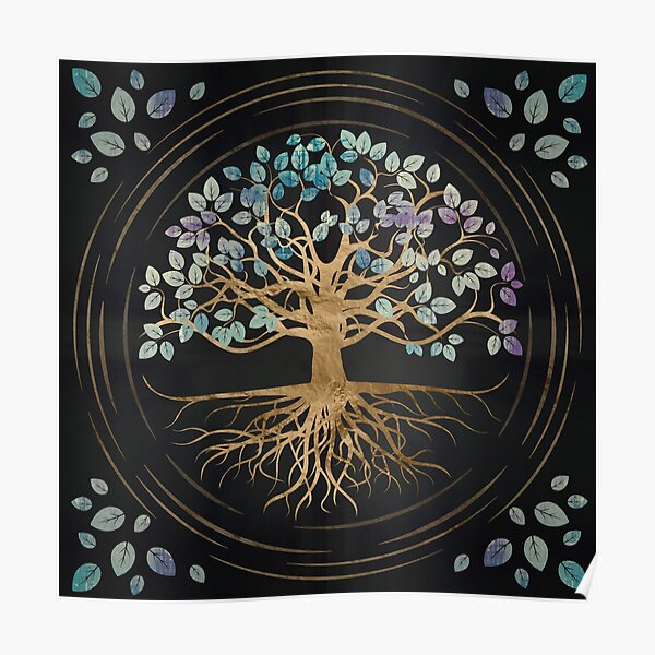 Tree of life - Yggdrasil - Gold and Painted Texture Poster