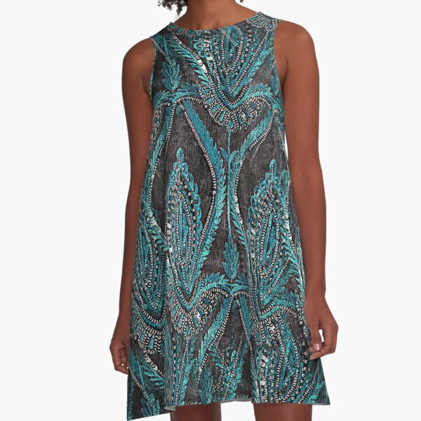aBlack and turquise pattern A-Line Dress