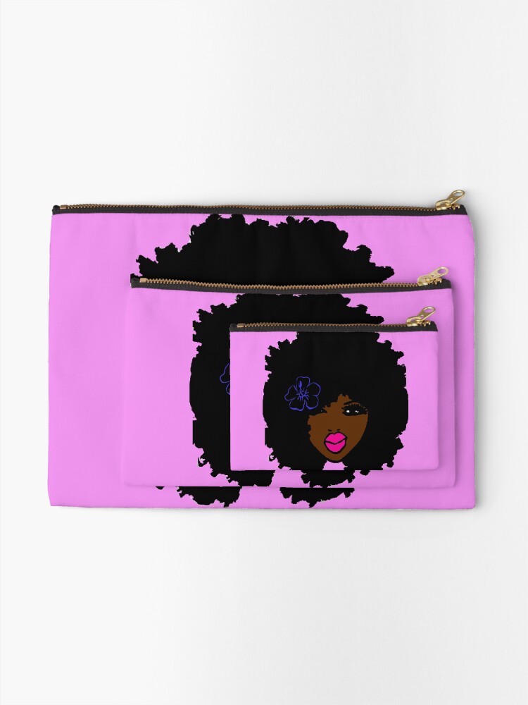 Alternate view of Brown Skin Afro Curly Natural Hair Flower Girl Pink Lipstick Zipper Pouch