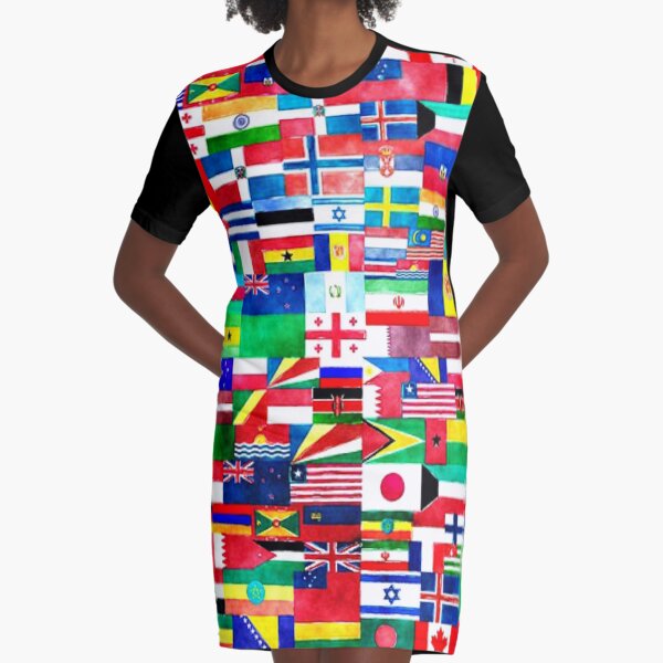 International Flags Collage Graphic T-Shirt Dress