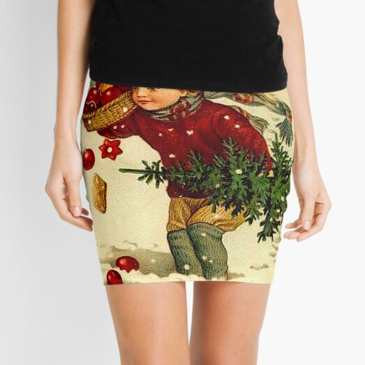 CHRISTMAS; Vintage Country Scene Print Mini Skirt