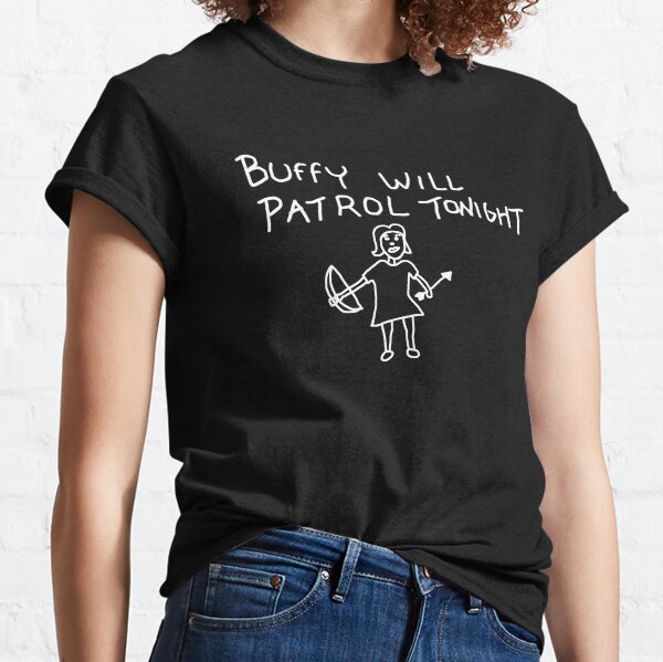 Item preview, Buffy Will Patrol Tonight (White) - Buffy the Vampire Slayer, BtVS, 90s, Joss Whedon, Giles, The Gentlemen, Hush, Pop Culture designed and sold by Sophie Curtis.