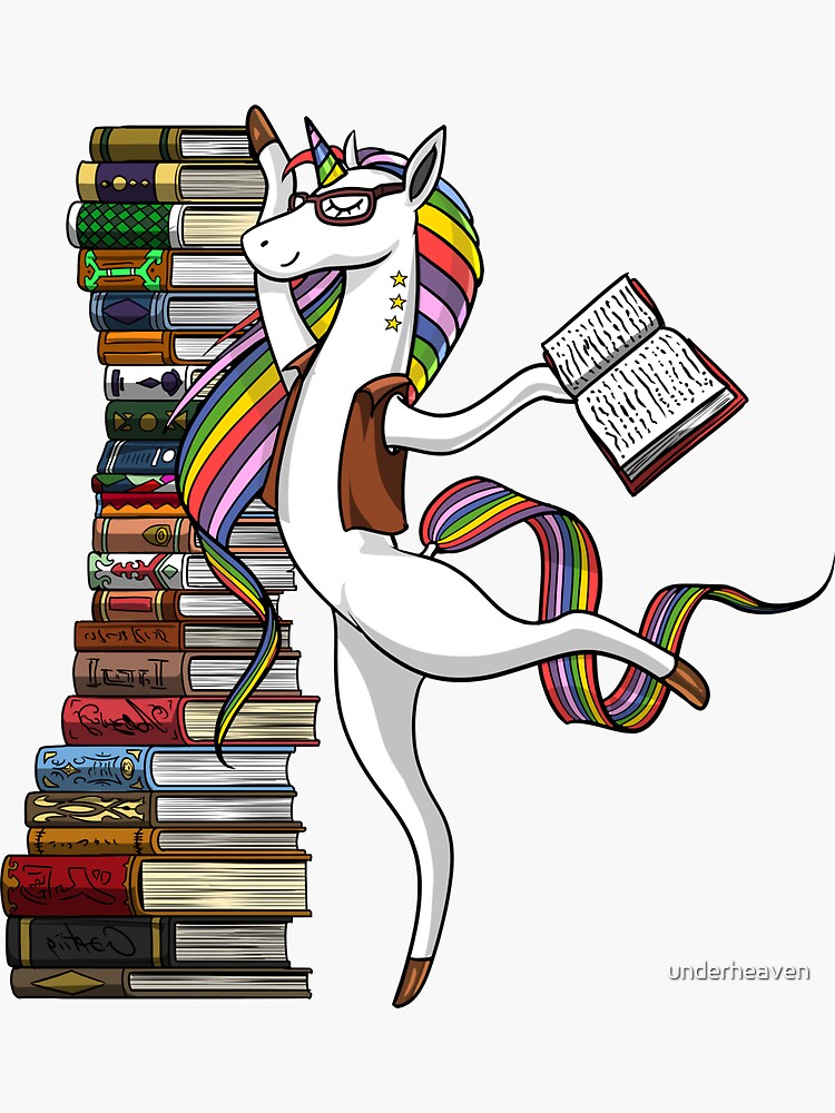 unicorn book reading librarian sticker for sale by underheaven unicorn book reading librarian sticker for sale by underheaven