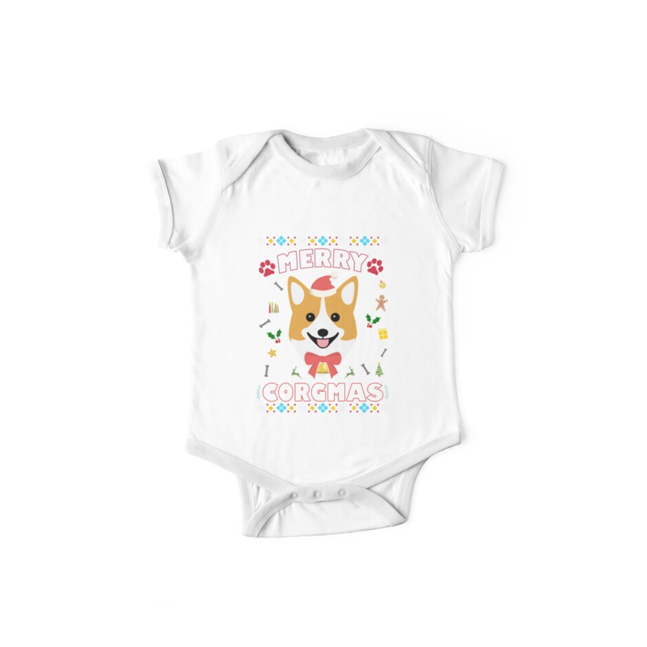 Merry Corgmas Corgi Baby Pink Bodysuit