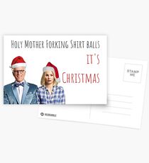The Good Place Christmas Card, Eleanor Shellstrop, Chidi, Janet, Jason Mendoza, Michael, Vicky, Bambadjan, Tahani, Meme greeting cards Postcards