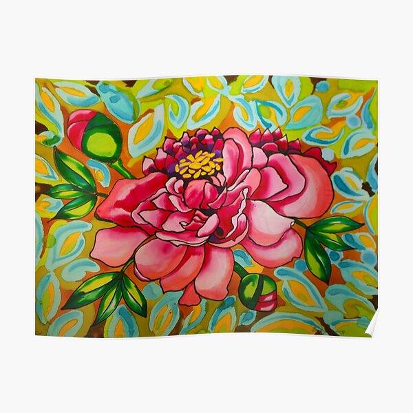 Pink & Peach Peony Belize Poster