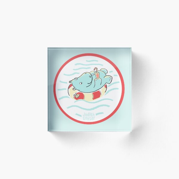 Nilpferd im Schwimmreif - Logo Acrylblock