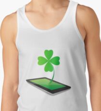 Four- leaf clover - Irish shamrock St Patrick s Day symbol. Green glass clover on white background Tank Top