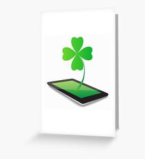 Four- leaf clover - Irish shamrock St Patrick s Day symbol. Green glass clover on white background Greeting Card