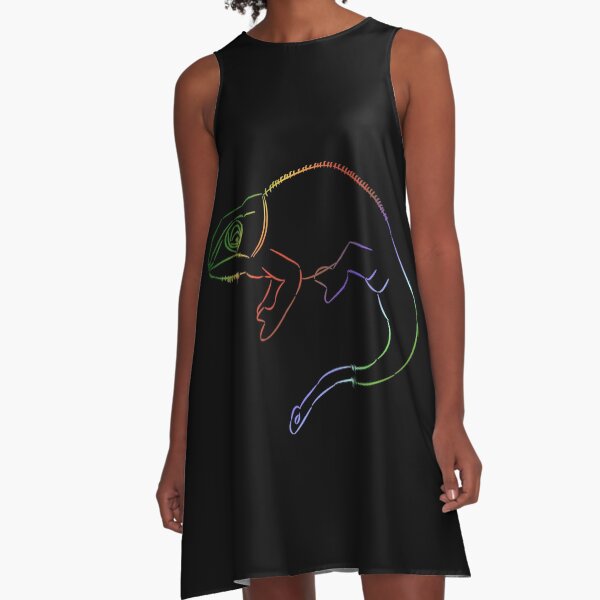 buntes Chamäleon, Leguan, Regenbogen - Farben A-Linien Kleid