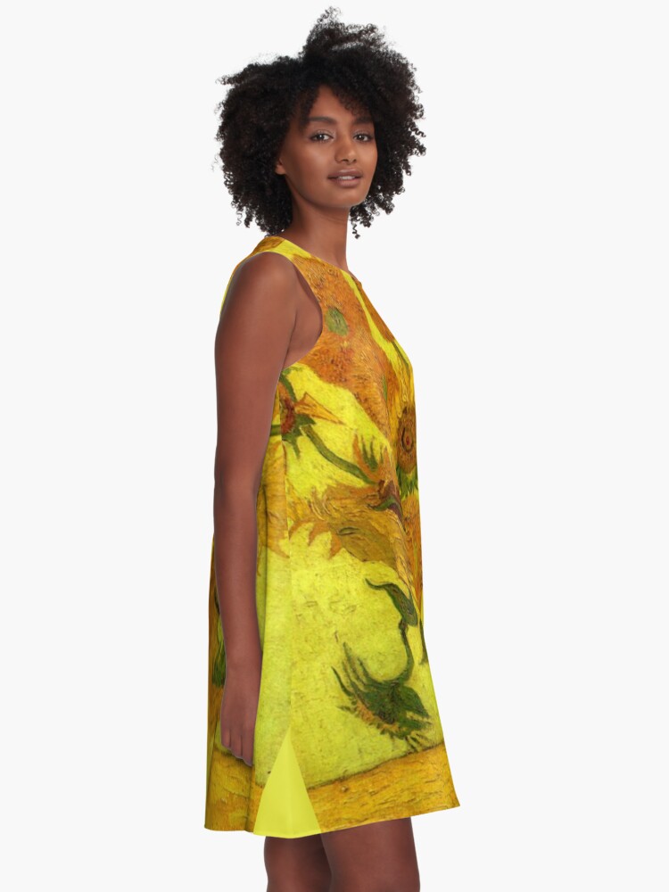 Alternate view of Van Gogh - Fourteen Sunflowers, 1889, famous painting A-Line Dress