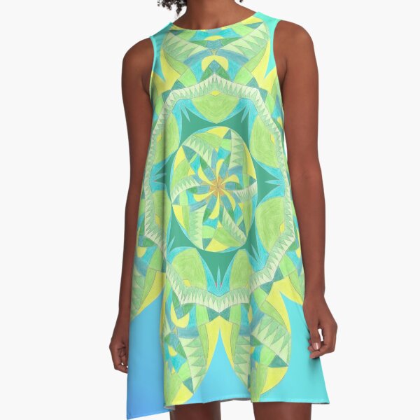 Grasshopper Katydid Leaves and Fauna Fall Into Winter Collection by Green Bee Mee A-Line Dress
