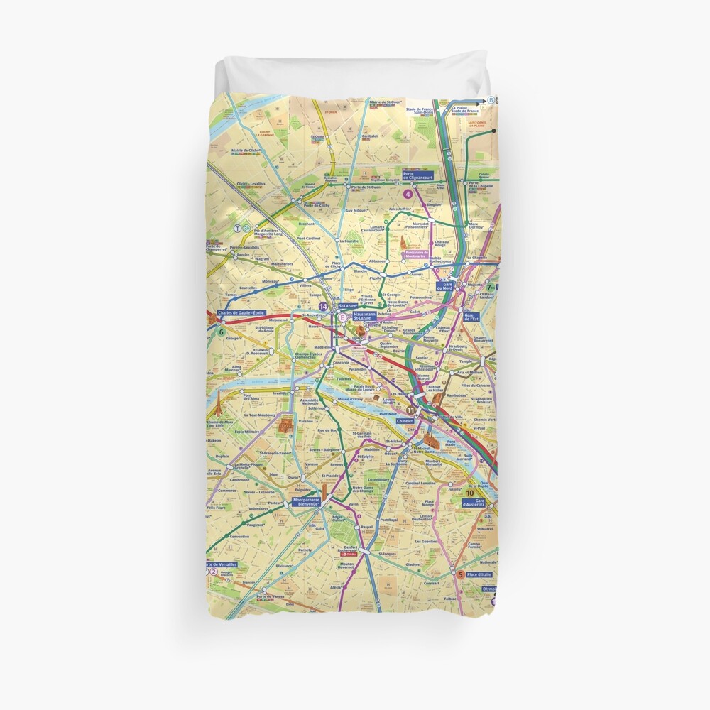 Paris Metro Map - HD - France Duvet Cover