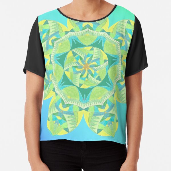 Grasshopper Katydid Leaves and Fauna Fall Into Winter Collection by Green Bee Mee Chiffon Top