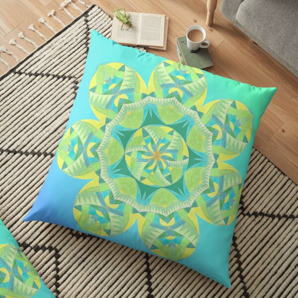 Grasshopper Katydid Leaves and Fauna Fall Into Winter Collection by Green Bee Mee Floor Pillow