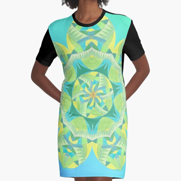 Grasshopper Katydid Leaves and Fauna Fall Into Winter Collection by Green Bee Mee Graphic T-Shirt Dress