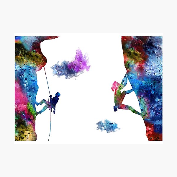Item preview, Rock climbing extreme sport, climbing woman and man, climbing woman, watercolor rock climbing designed and sold by Rosaliartbook.
