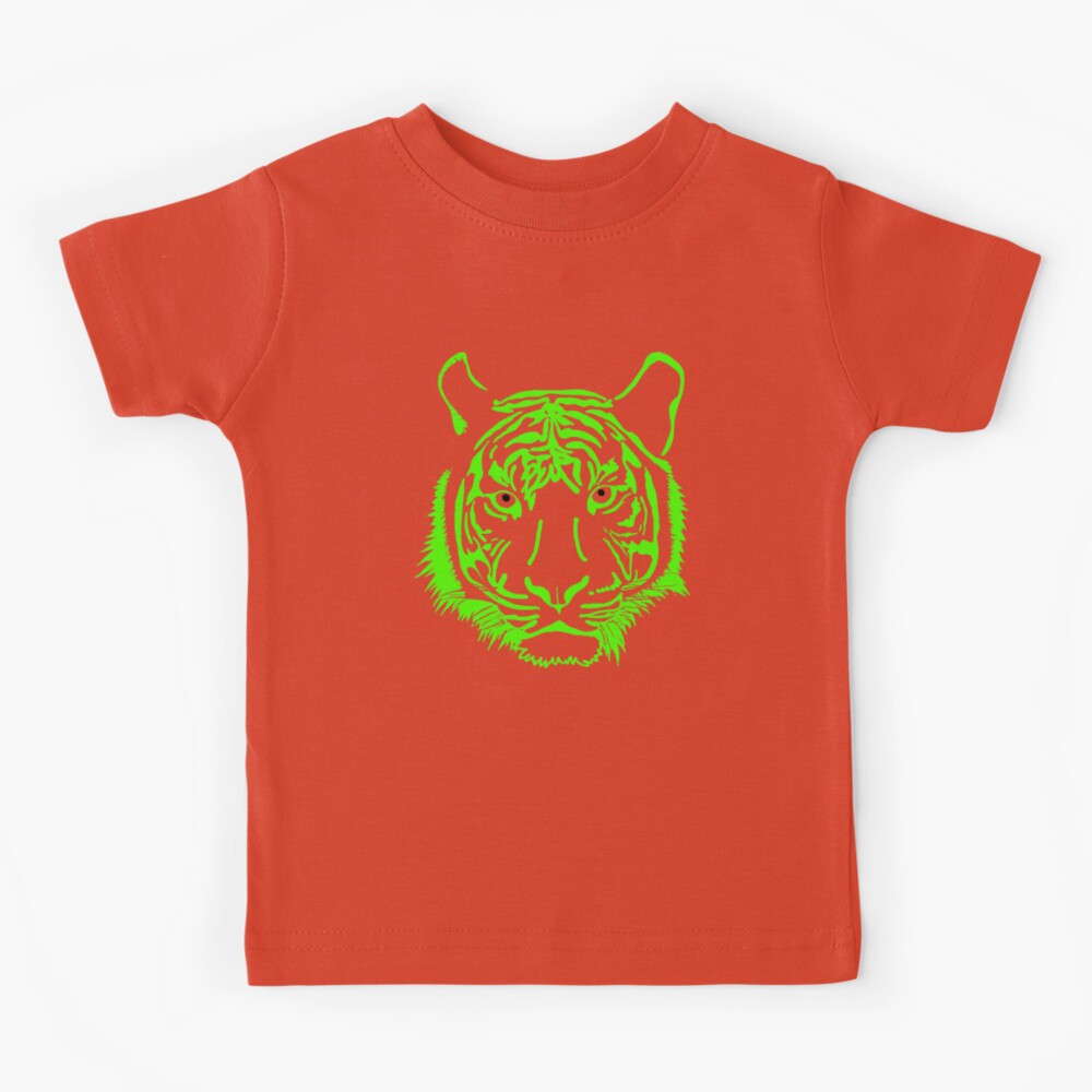 Neon Tiger print T-shirt. by T-Shirt Kids | in K for Awesome Sale print green.\