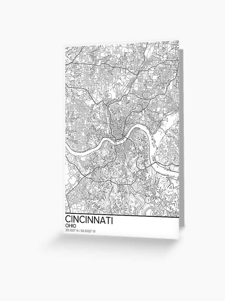 Cincinnati Map Poster Print Wall Art Ohio Gift Home And Nursery Modern Map Decor For Office Map Art Map Gifts Greeting Card By Marzzgraphics Redbubble