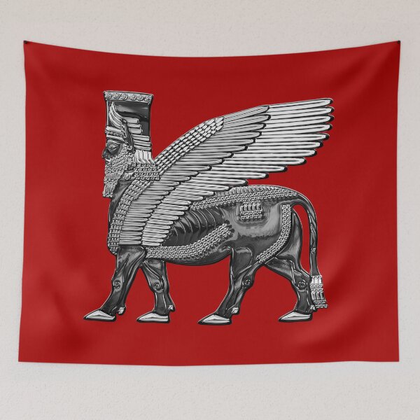 Item preview, Assyrian Winged Bull - Silver and Black Lamassu over Red Leather designed and sold by Serge Averbukh Art Studio.