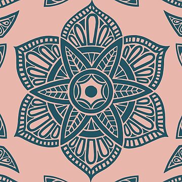 Artwork thumbnail, Floral Lotus Mandala - Turquoise and Pink by tinytenacious