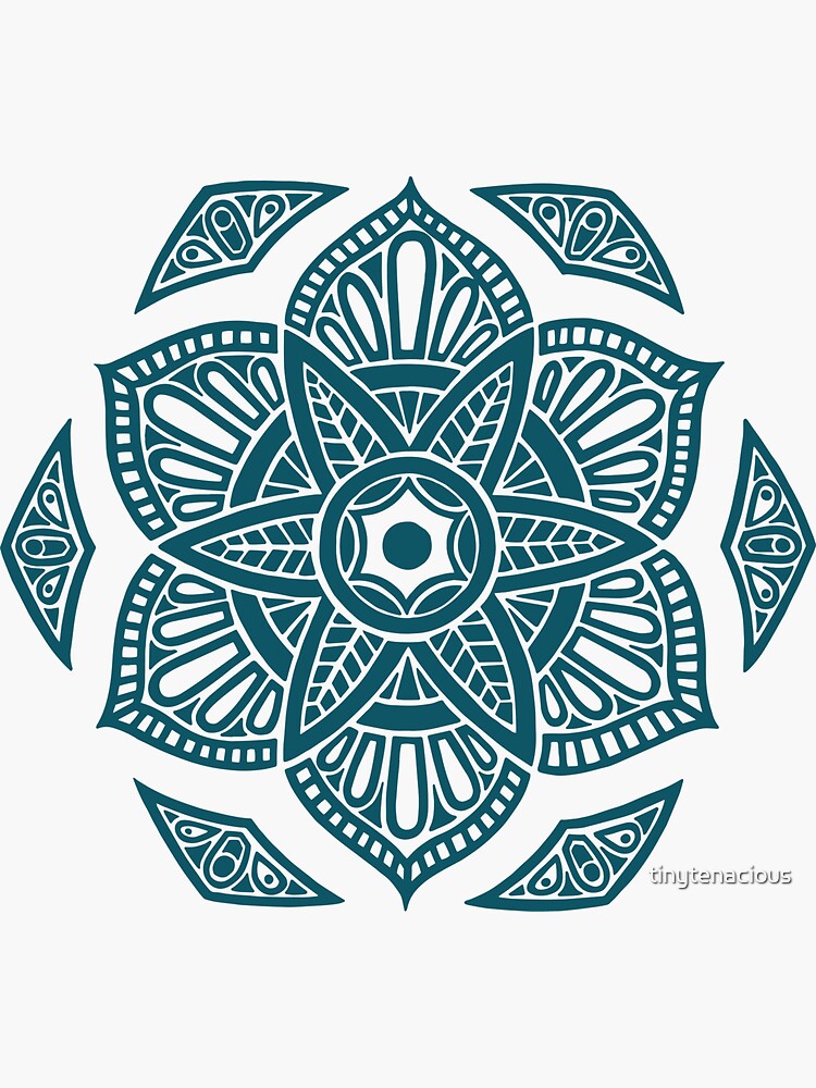Thumbnail 3 of 3, Sticker, Floral Lotus Mandala - Turquoise and Pink designed and sold by tinytenacious.
