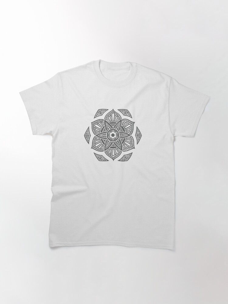 Thumbnail 3 of 7, Classic T-Shirt, Floral Lotus Mandala - Grey and White designed and sold by tinytenacious.