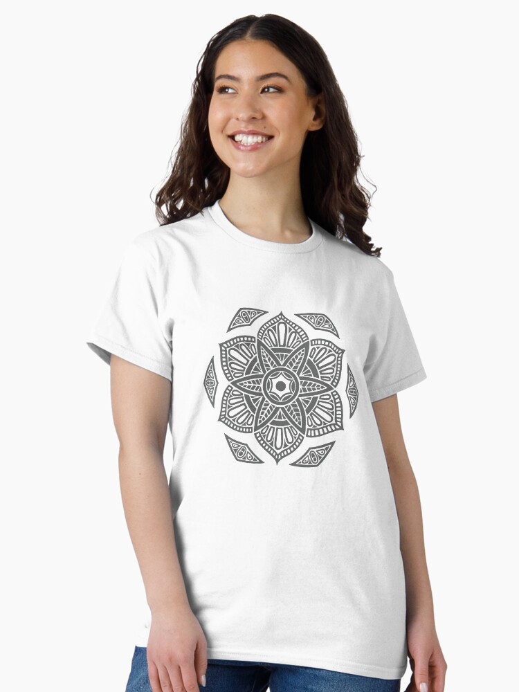 Thumbnail 2 of 7, Classic T-Shirt, Floral Lotus Mandala - Grey and White designed and sold by tinytenacious.