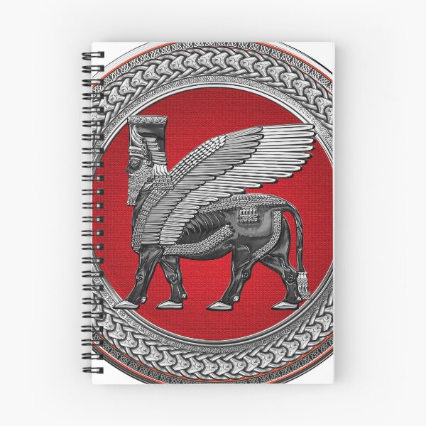Item preview, Assyrian Winged Bull - Silver and Black Lamassu on Red Silver Medallion over White Leather designed and sold by Serge Averbukh Art Studio.