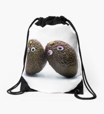 Romantic avocados couple with googly eyes Drawstring Bag