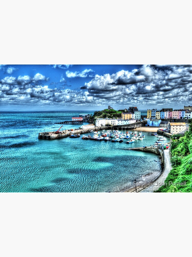 Tenby Harbour Seascape Canvas Art Poster Print Beach Boats West Wales Landscape