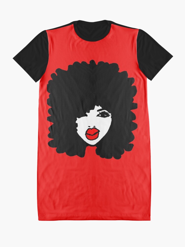 Alternate view of Natural Hair Afro Curls Red Lipstick Makeup Queen Graphic T-Shirt Dress
