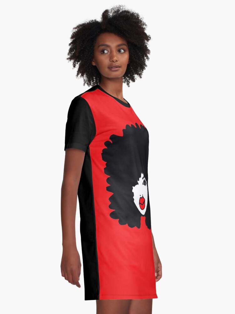 Alternate view of Natural Hair Afro Curls Red Lipstick Makeup Queen Graphic T-Shirt Dress
