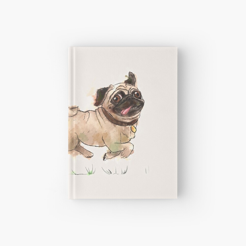 The Furminator Pug Watercolor Design in Beige Color Hardcover Journal