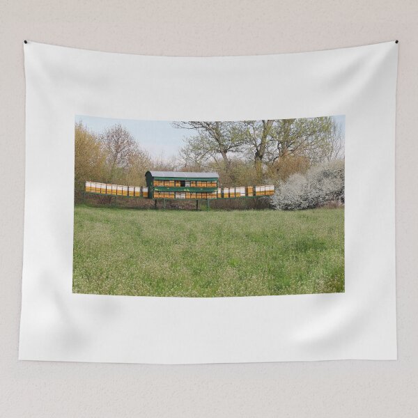 Item preview, Bee hives on green field spring season designed and sold by goceris.