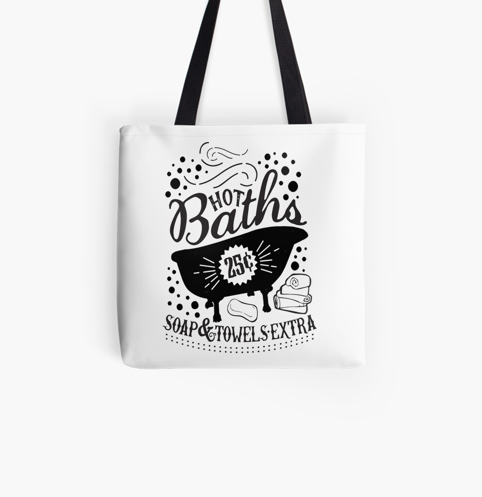 Hot Baths 25 Cents Sign Bathroom Decor Bathroom Wall Art Drawstring Bag By Starprintshop Redbubble