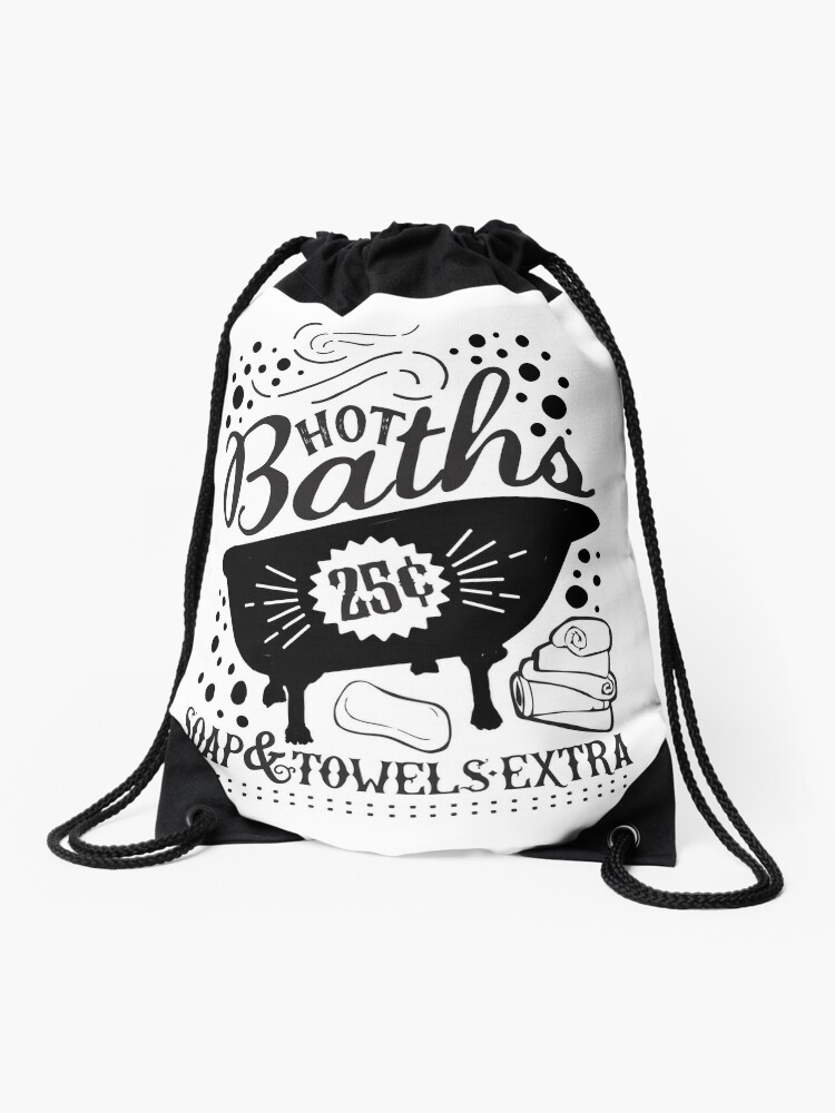 Hot Baths 25 Cents Sign Bathroom Decor Bathroom Wall Art Drawstring Bag By Starprintshop Redbubble