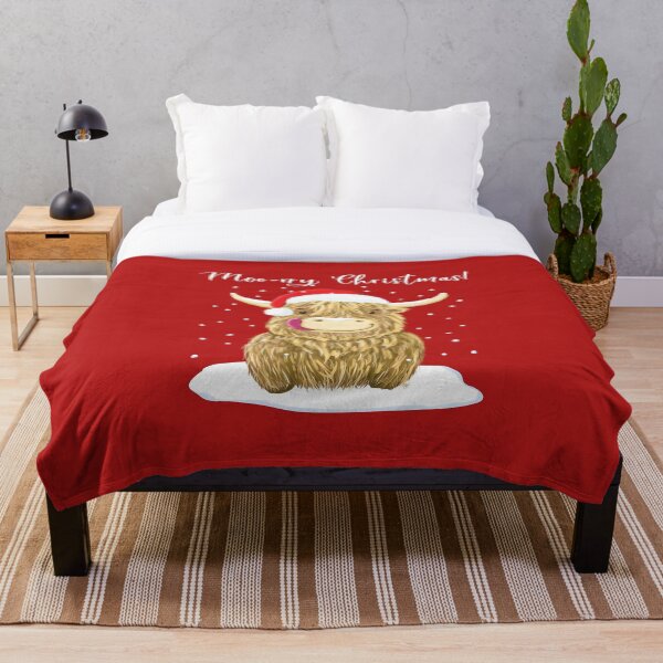 Scottish Highland Cow, Moo-rry Christmas Wee Hamish Throw Blanket