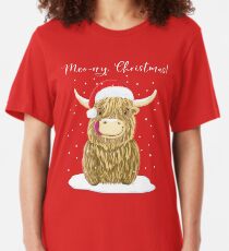 Scottish Highland Cow, Moo-rry Christmas Wee Hamish Slim Fit T-Shirt