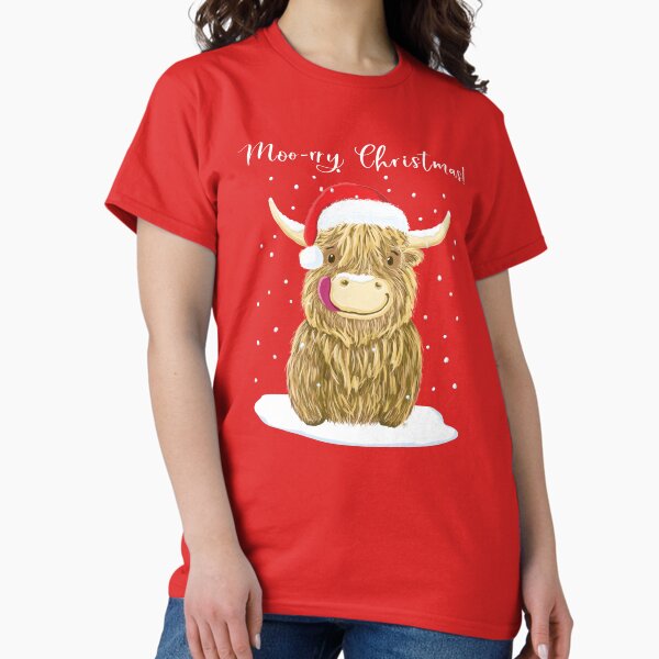 Vista previa del artículo con la obra «Vaca de las Tierras Altas de Escocia, Moo-rry Christmas Wee Hamish», diseñado y vendido por brodyquixote.