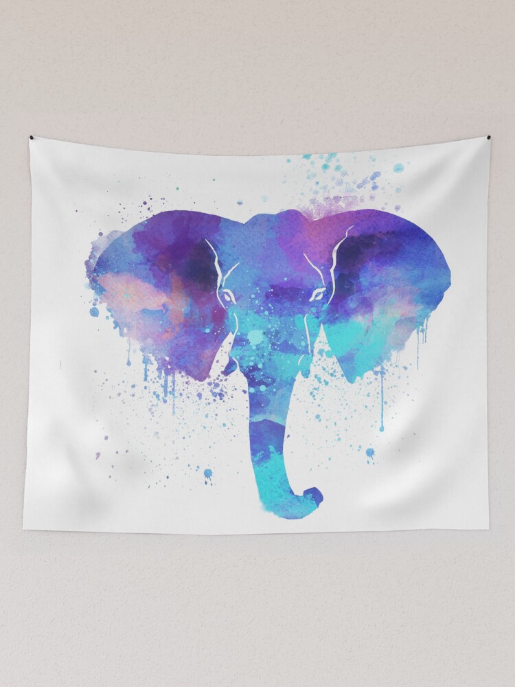 Watercolor Elephant Design Bright Blue and Purple Elephant Art