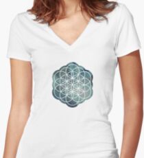 Flower of Life Watercolor Women's Fitted V-Neck T-Shirt